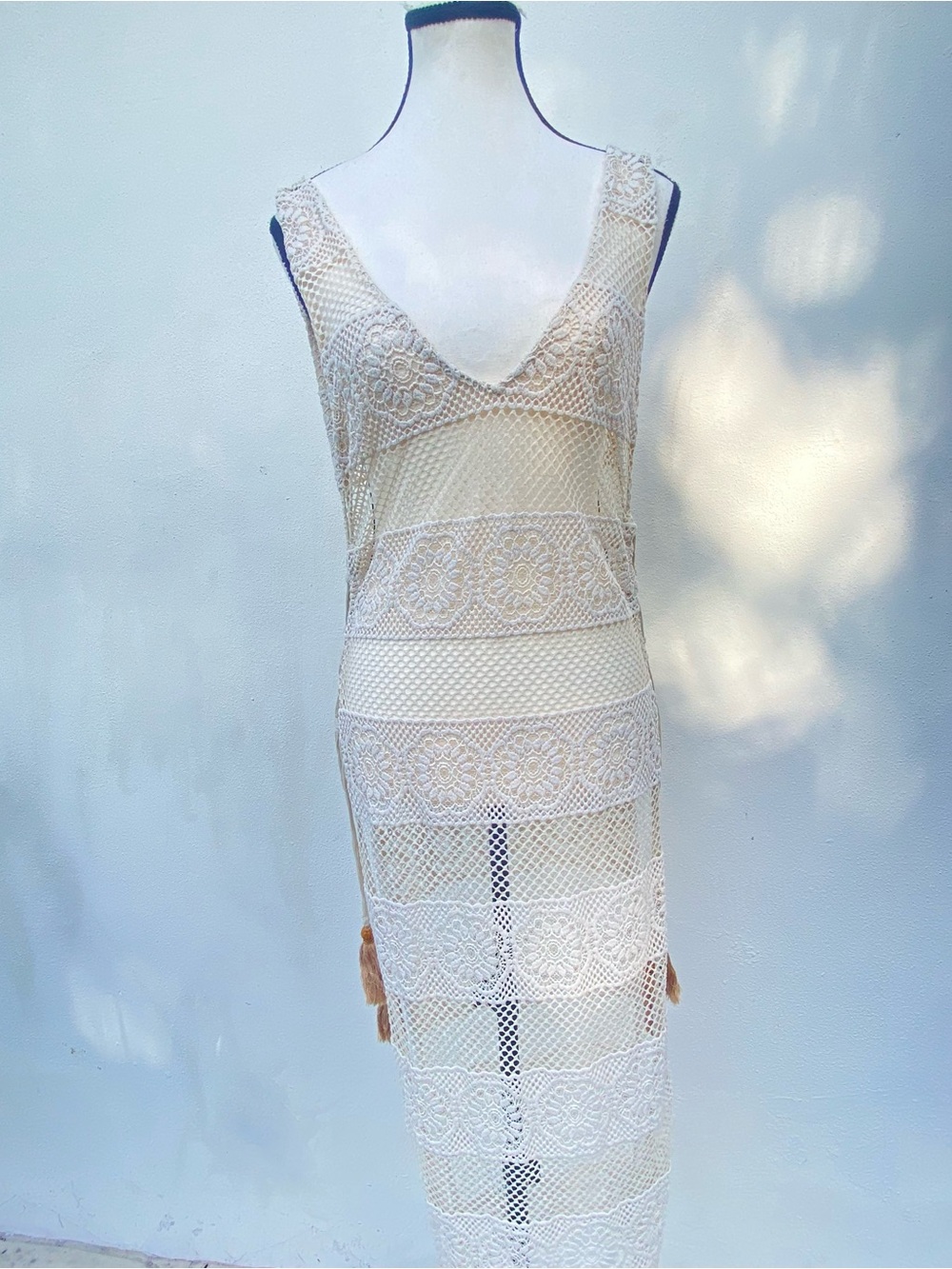 Anthropologie Cream Crochet Knit Swim Cover-up Size Medium